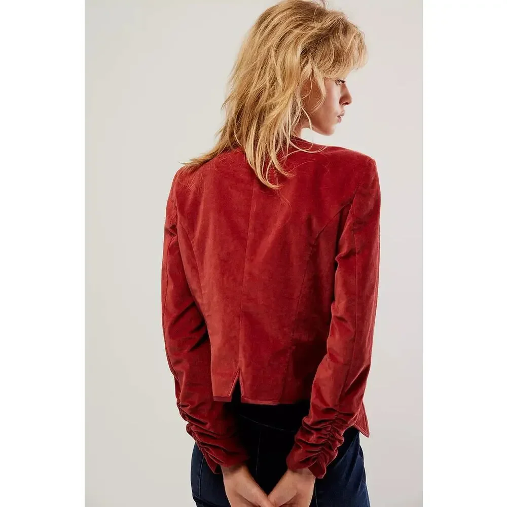 Free People We the Free Becky Stretch Velvet Jacket in Garnet Grotto - xs